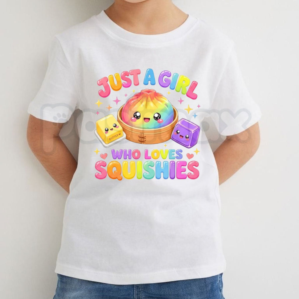 Just A Girl Who Loves Squishies Cute Kawaii Kid T-Shirt – Soft Plush Toy Graphic Tee