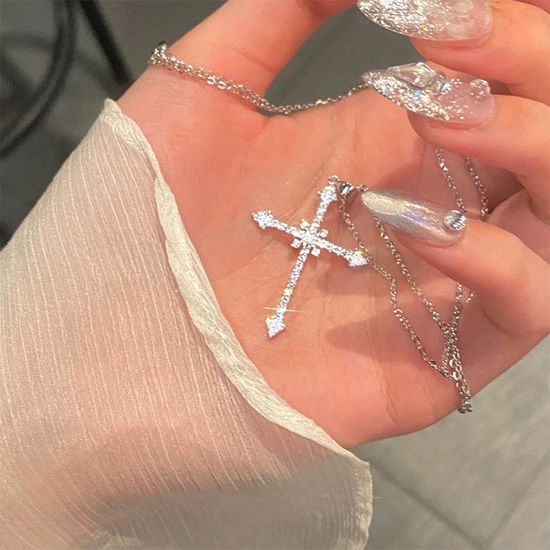 Women Crystal Zircon Cross Pendant Necklace for 2023