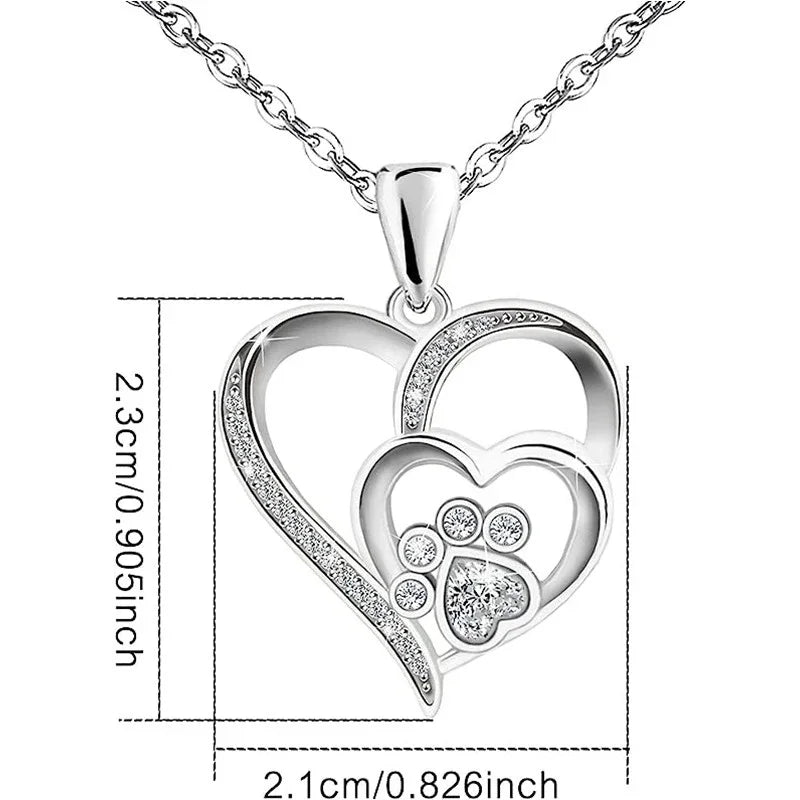 Huitan Sweet Paw Print Shaped Women Pendant Necklace Double Heart for Wedding