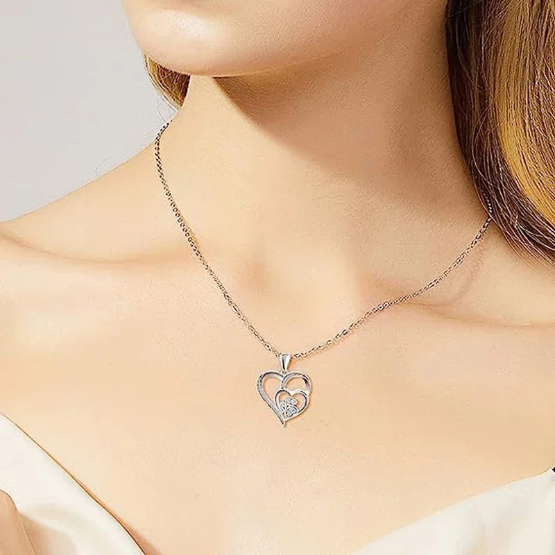 Huitan Sweet Paw Print Shaped Women Pendant Necklace Double Heart for Wedding