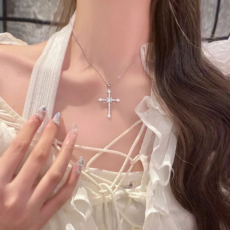 Women Crystal Zircon Cross Pendant Necklace for 2023