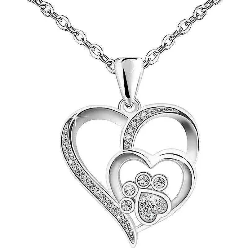 Huitan Sweet Paw Print Shaped Women Pendant Necklace Double Heart for Wedding