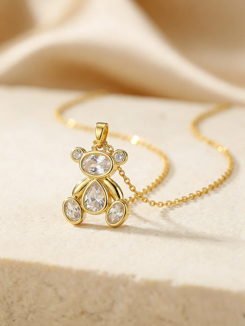 Delicate Pink Zircon Bear Pendant Necklace