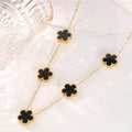 Gold Plated Stainless Steel Necklace Woman Five Leaf Petals Double Sided Necklaces