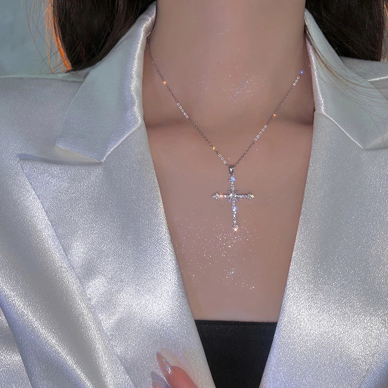 Women Crystal Zircon Cross Pendant Necklace for 2023