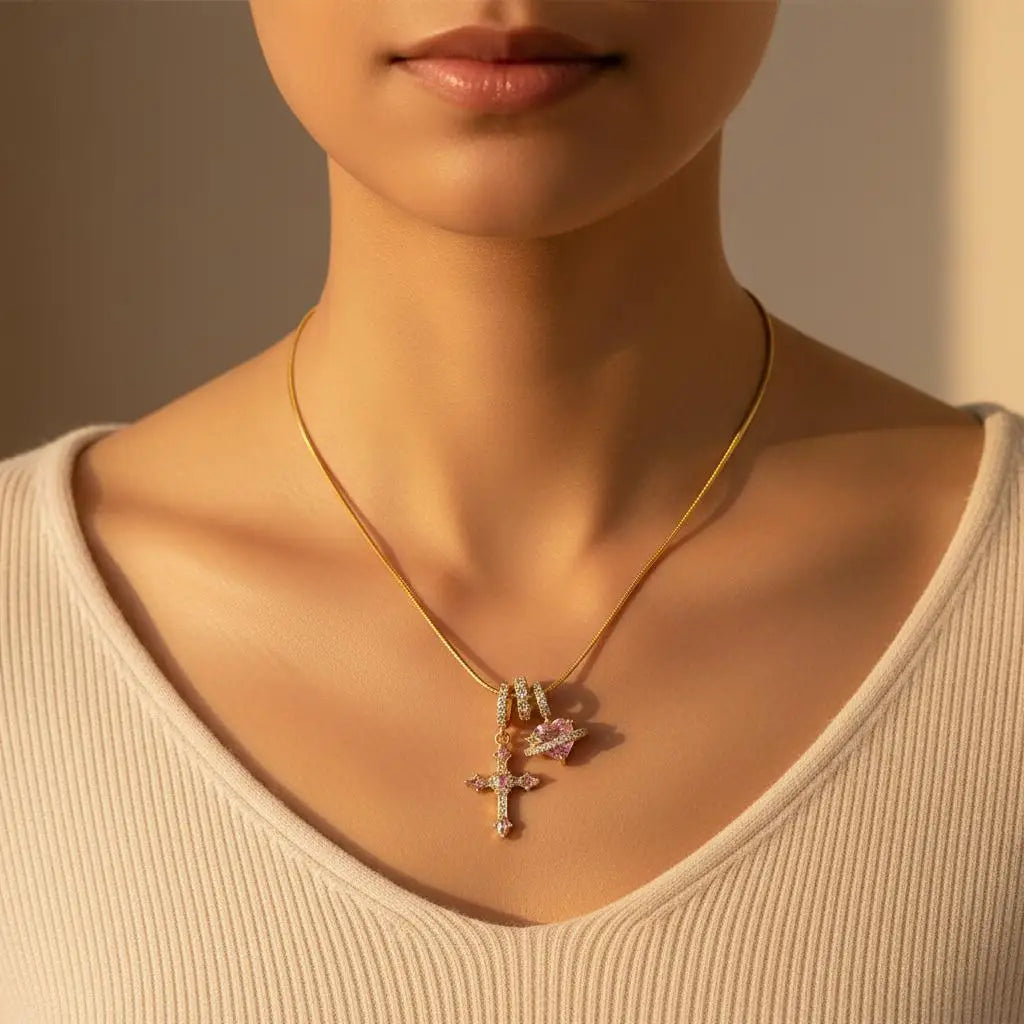 Heart Cross Pendant Necklace