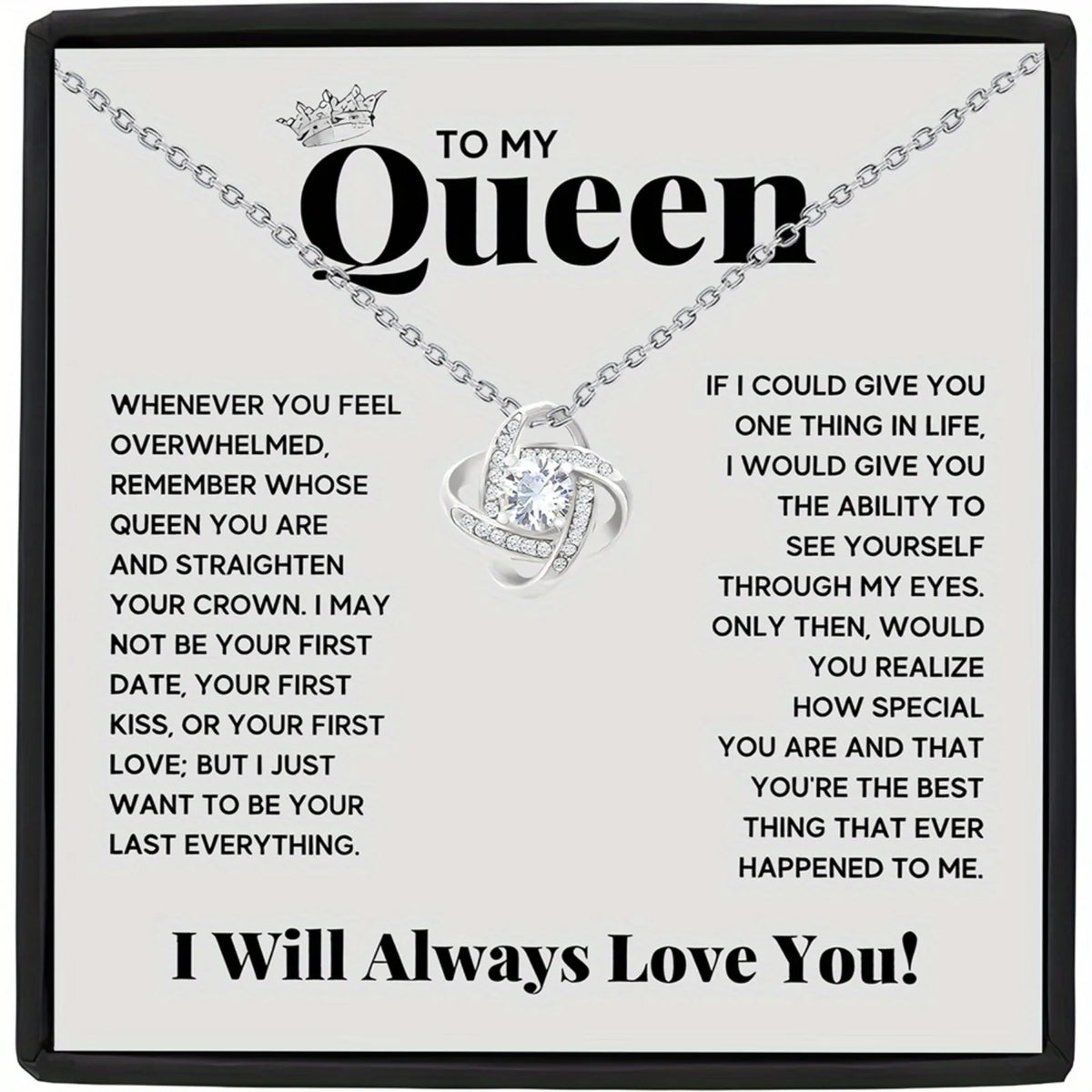 Love Knot Necklace 'To My Queen' for Wife Girlfriend Soulmate
