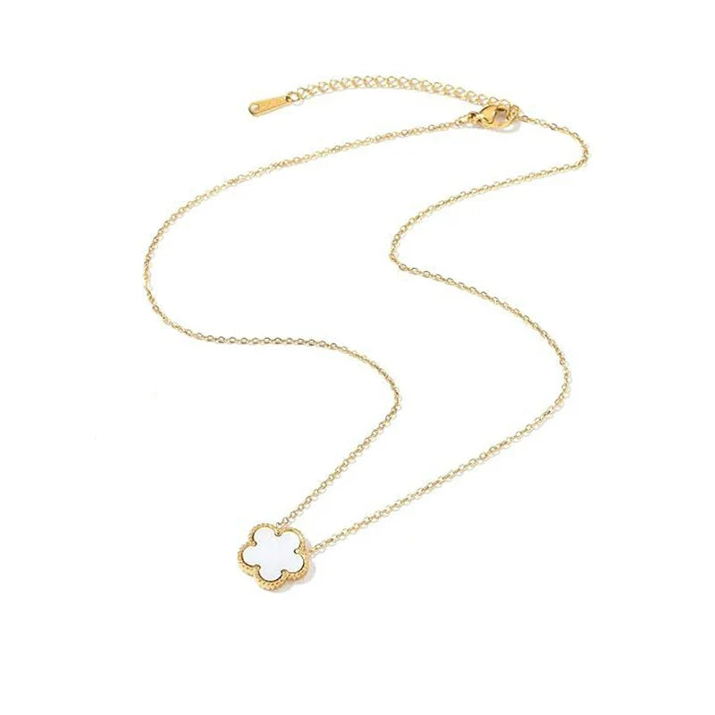 Gold Plated Stainless Steel Necklace Woman Five Leaf Petals Double Sided Necklaces