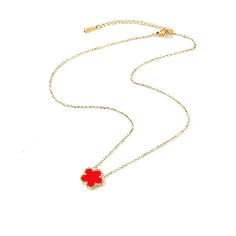 Gold Plated Stainless Steel Necklace Woman Five Leaf Petals Double Sided Necklaces