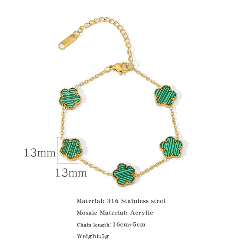 Gold Plated Stainless Steel Necklace Woman Five Leaf Petals Double Sided Necklaces