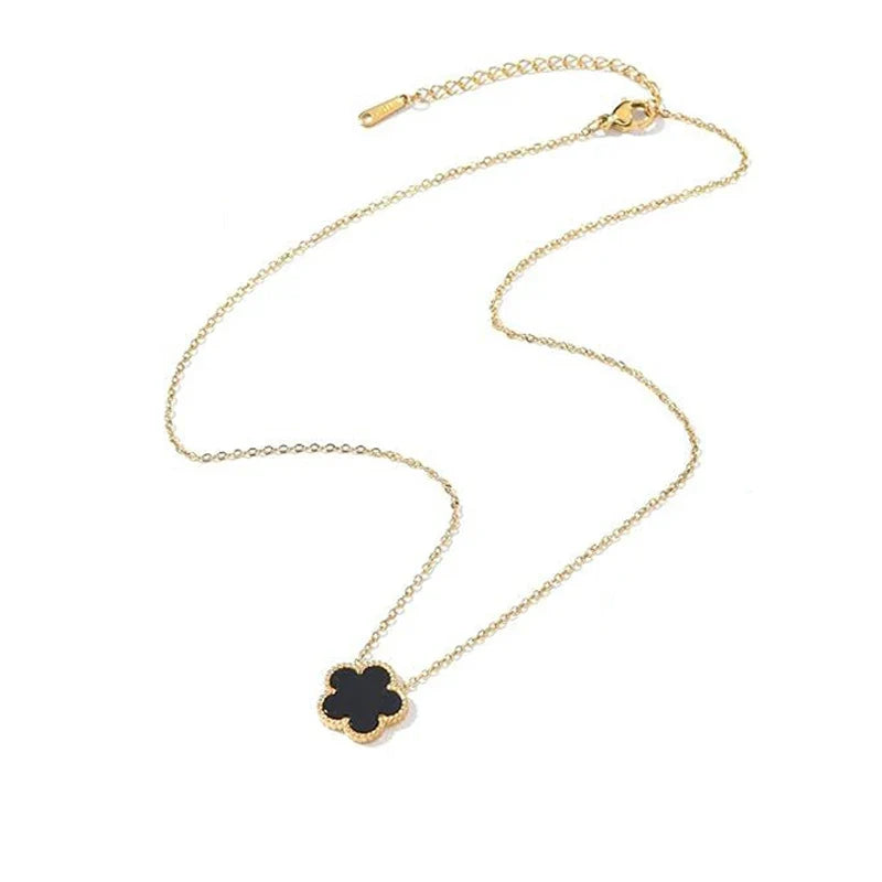 Gold Plated Stainless Steel Necklace Woman Five Leaf Petals Double Sided Necklaces