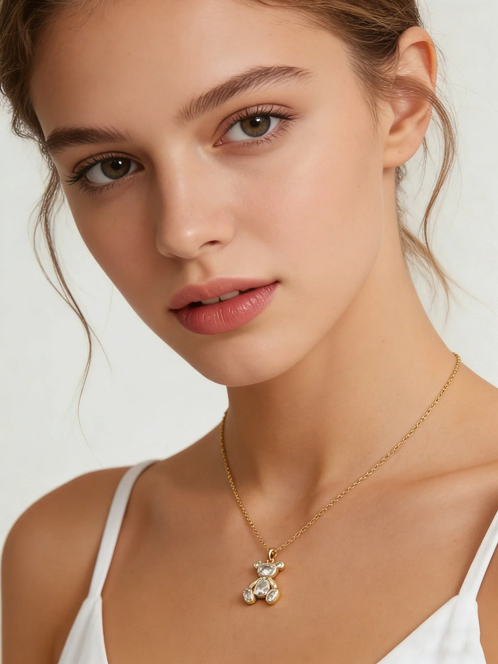 Delicate Pink Zircon Bear Pendant Necklace