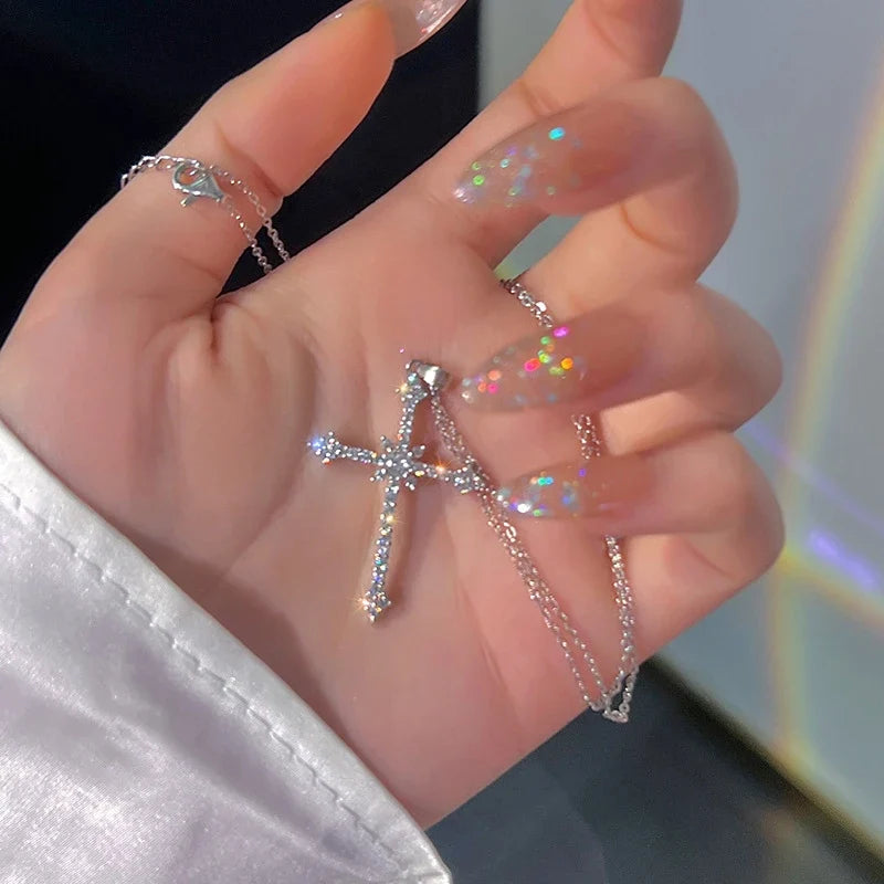 Women Crystal Zircon Cross Pendant Necklace for 2023