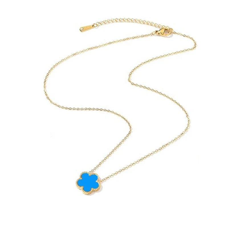 Gold Plated Stainless Steel Necklace Woman Five Leaf Petals Double Sided Necklaces