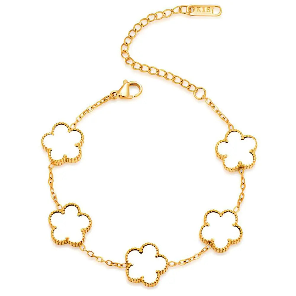 Gold Plated Stainless Steel Necklace Woman Five Leaf Petals Double Sided Necklaces